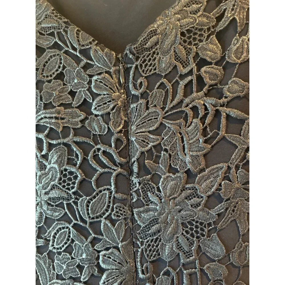 Black Lace Sleeveless A-Line Dress With Floral Overlay